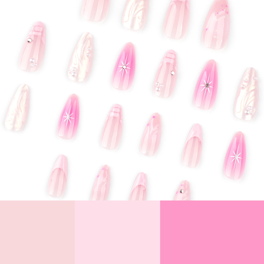 Artful Nail Extensions with Glitter and Shell Motifs Kalsten