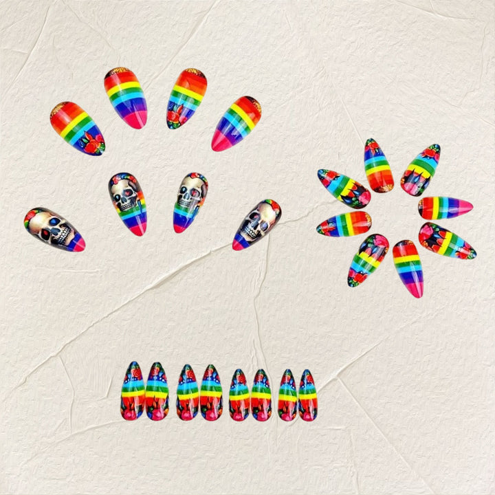 Creative artificial nails in skull and rainbow design Kalsten