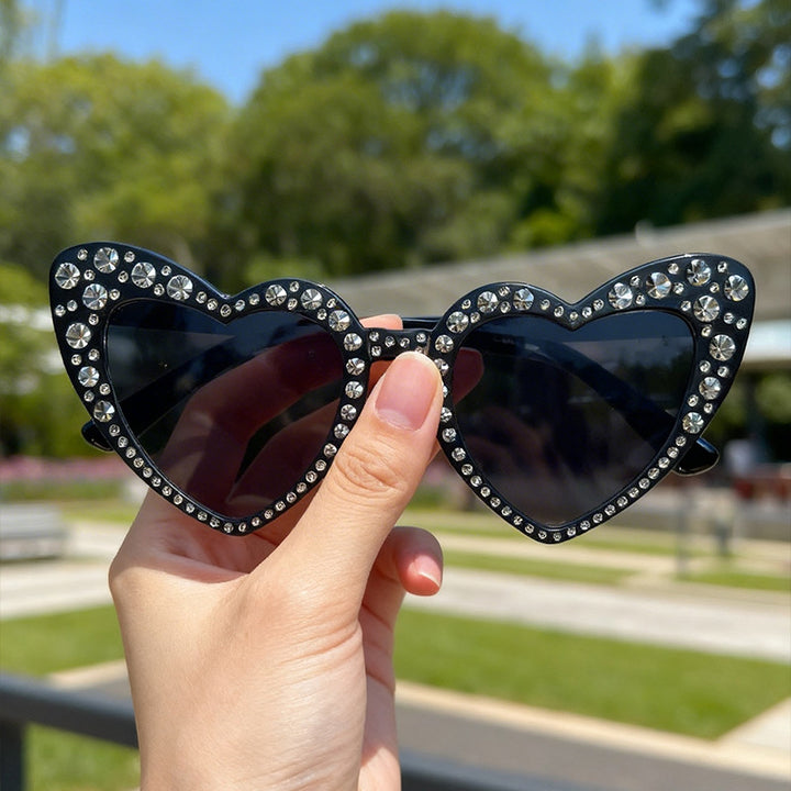 Rhinestone-Accented Heart-Shaped Sunglasses Kalsten