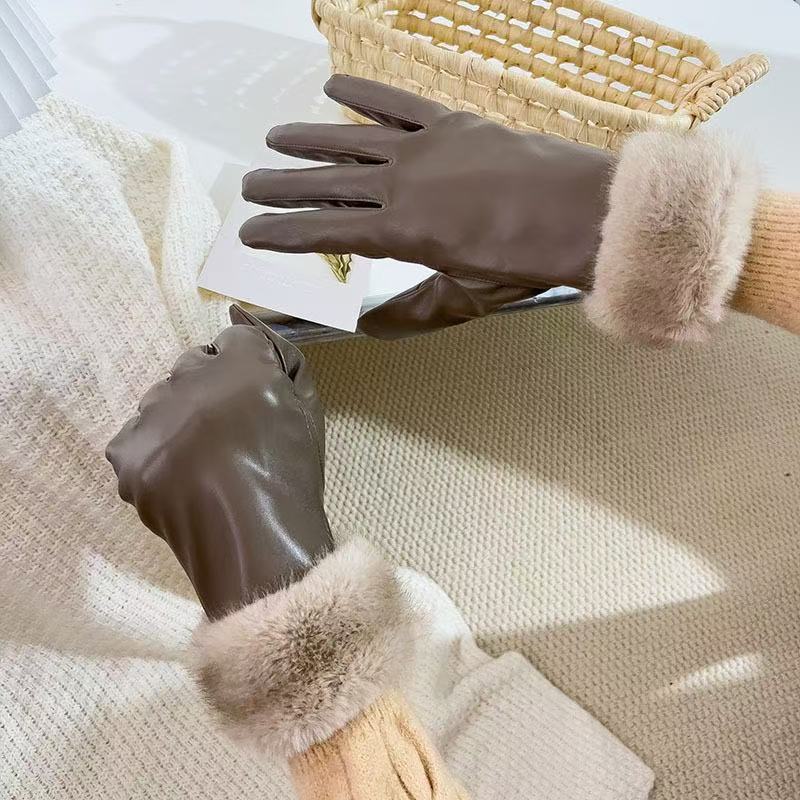 Luxurious Faux Fur Cuff Leather Gloves Kalsten