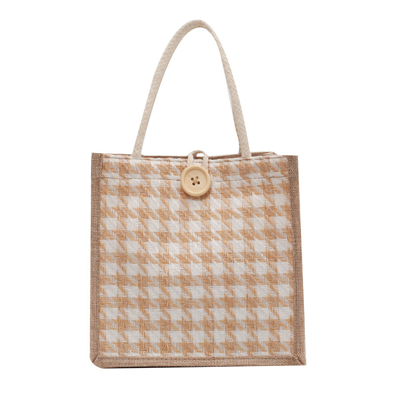 Houndstooth Patterned Canvas Tote Bag