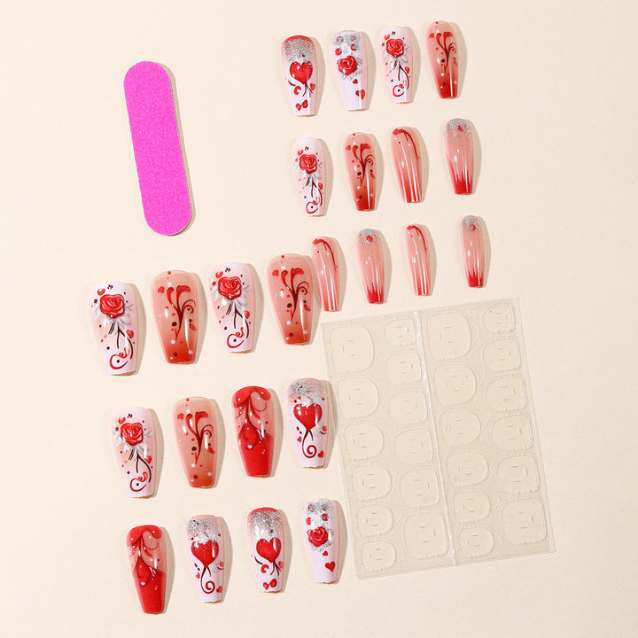 Romantic Heart-Themed Acrylic Nail Art Extensions Kalsten