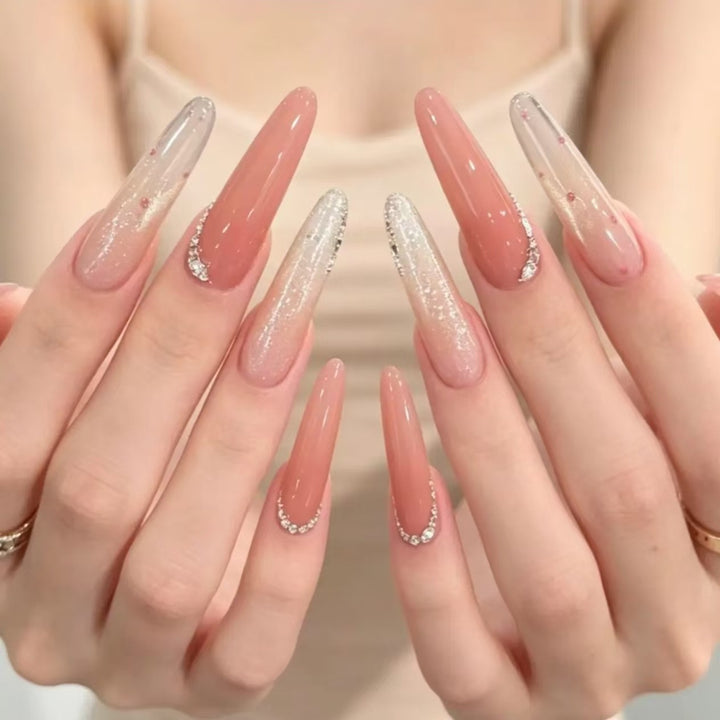 Decorative Stiletto Nail Extensions with Rhinestone Accents