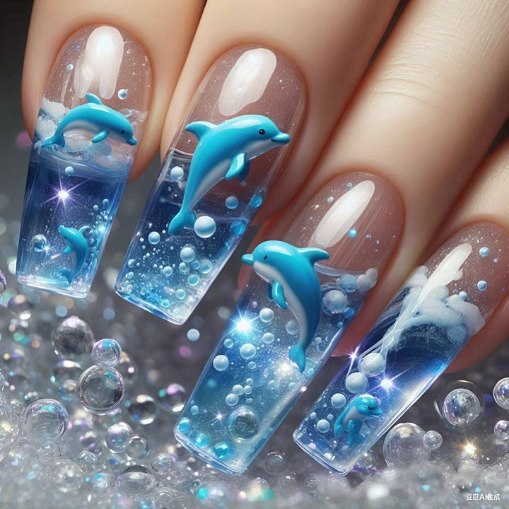 Artistic 3D Dolphin Acrylic Nail Enhancements Kalsten