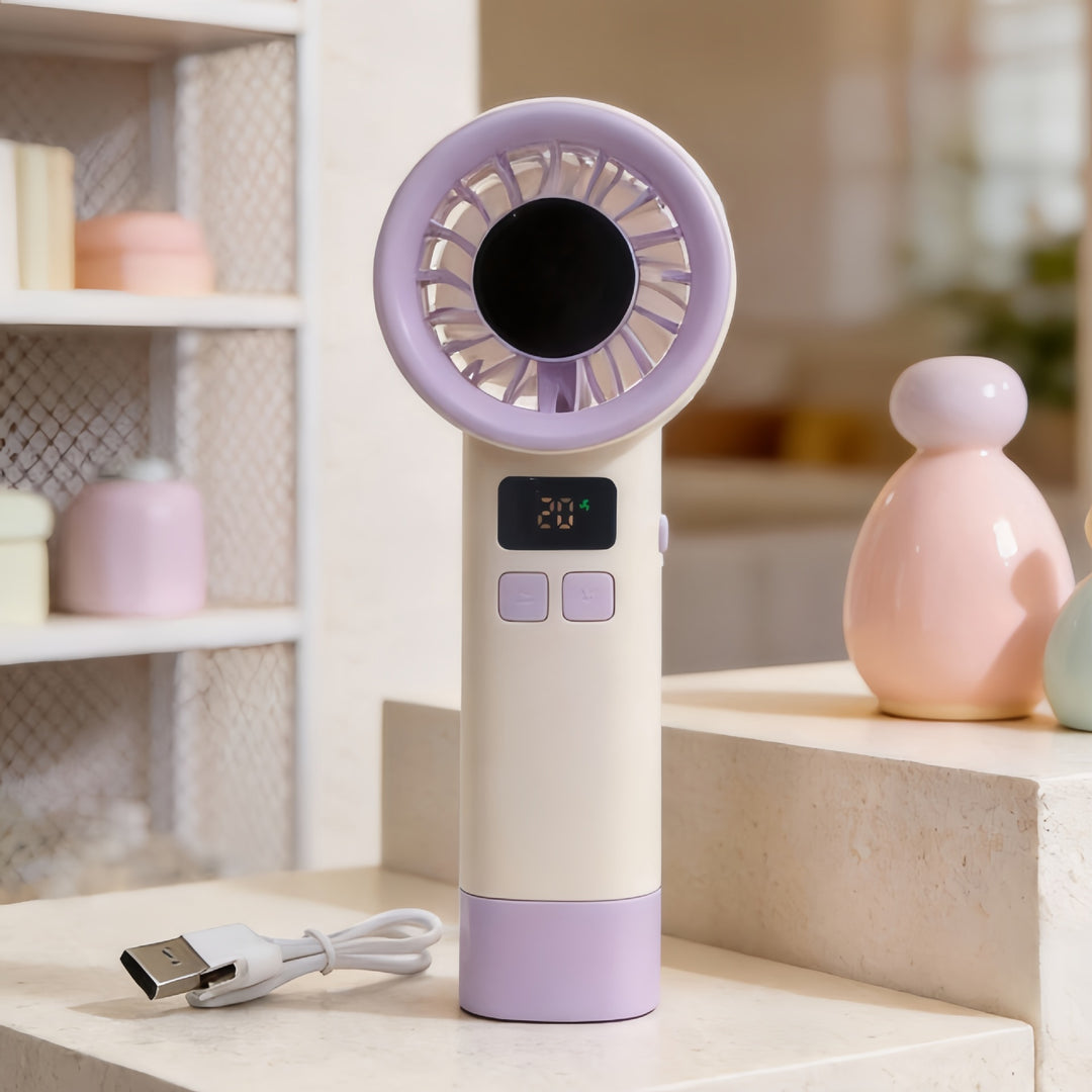 Women's Portable Hand Fan with Digital Temperature Display Kalsten