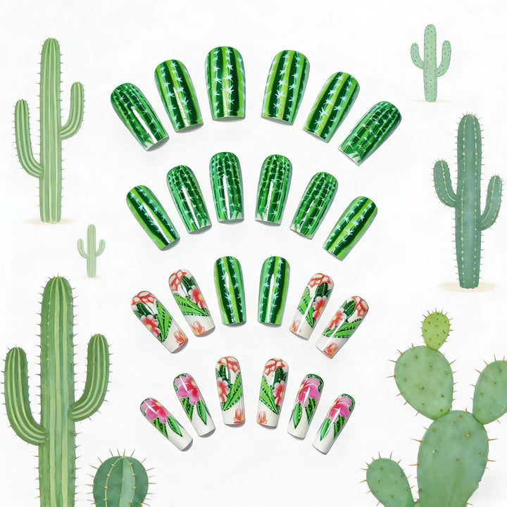 Artificial nails with blooming cactus design Kalsten