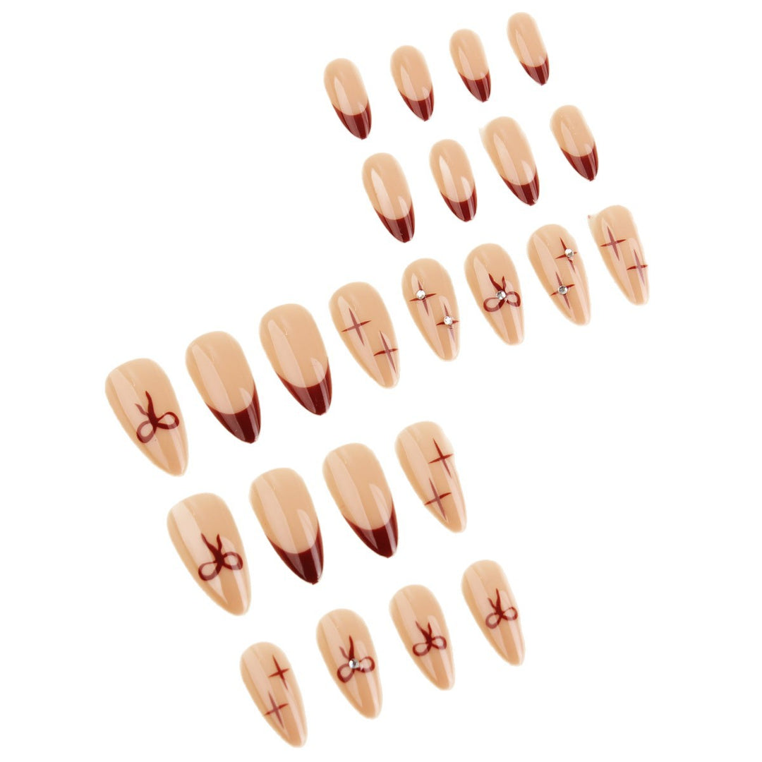 Artistic Press-On Nail Art Set with Decorative Bow and Crystal Accents Kalsten