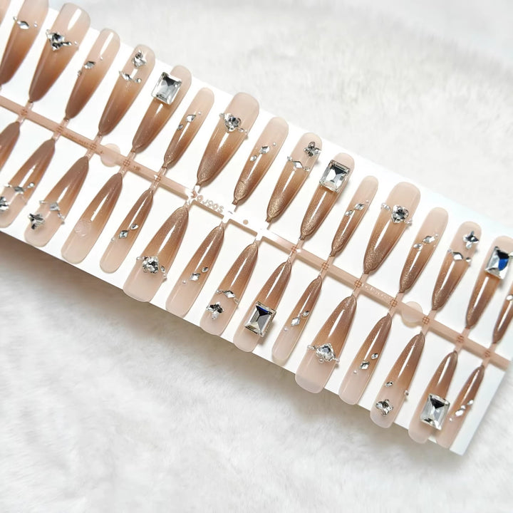 Acrylic nail set with glamorous 3D rhinestone applications Kalsten