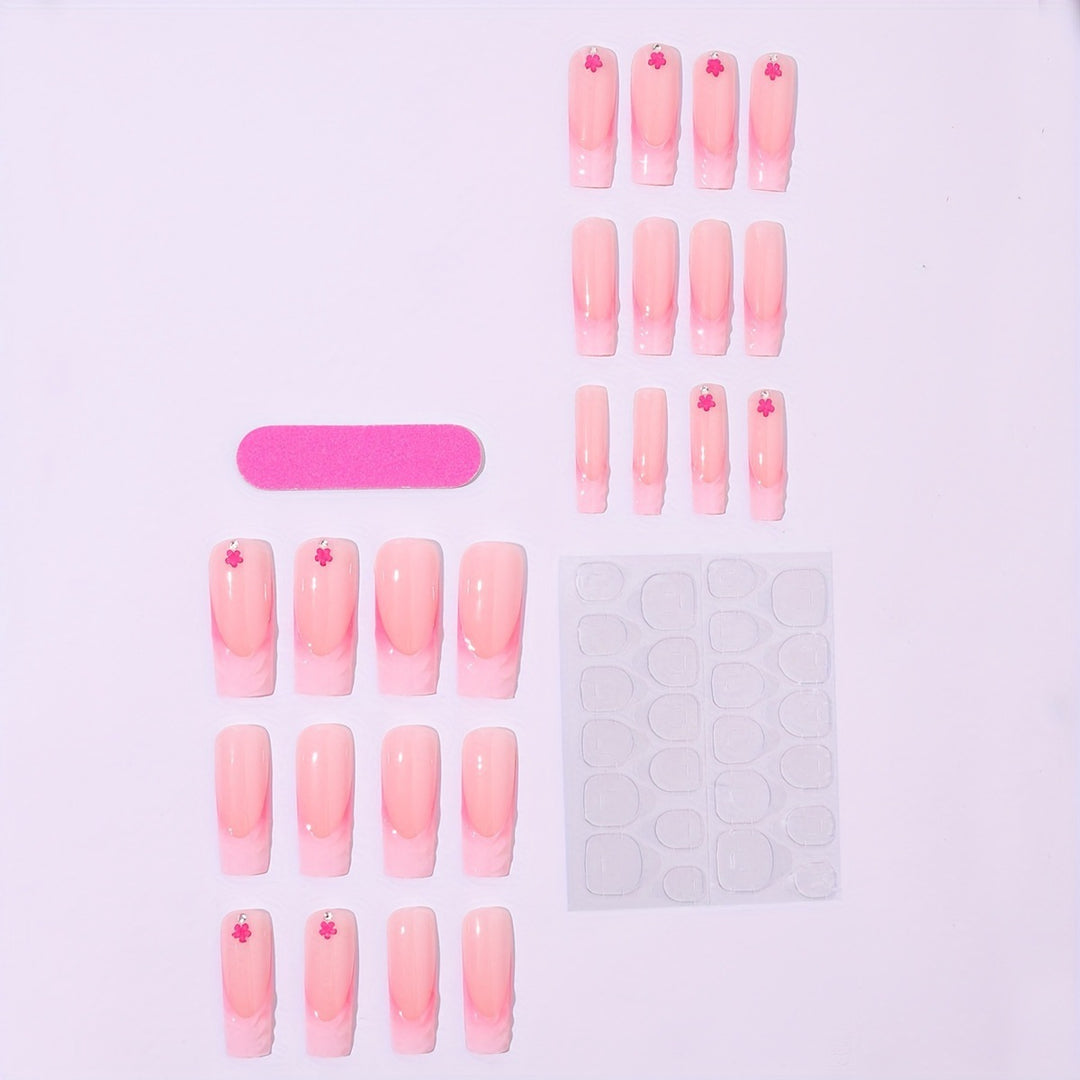 Artificial nail set with floral 3D design and glittering accents Kalsten