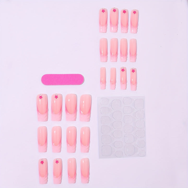 Artificial nail set with floral 3D design and glittering accents Kalsten