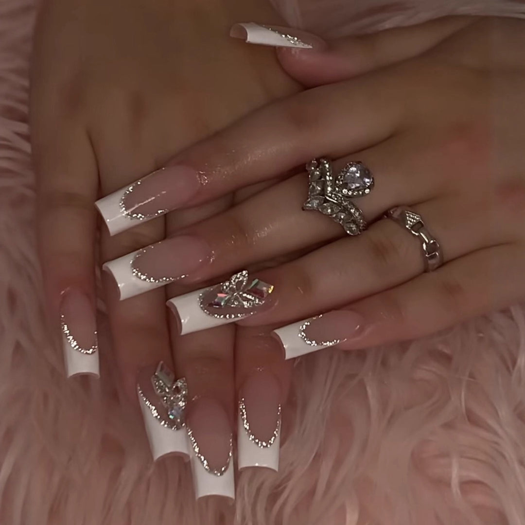 Acrylic nail set with elegant rhinestone and modern tip decorations Kalsten