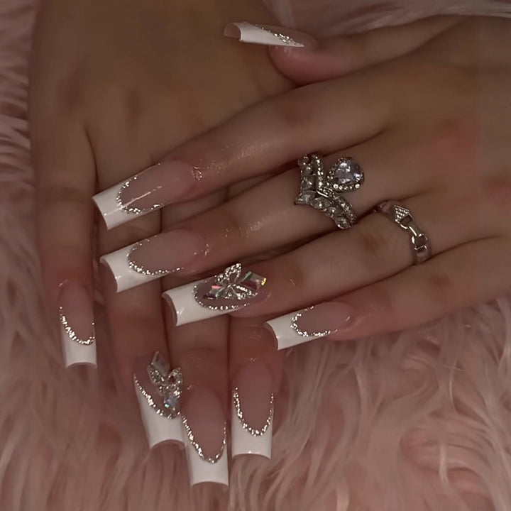 Acrylic nail set with elegant rhinestone and modern tip decorations Kalsten