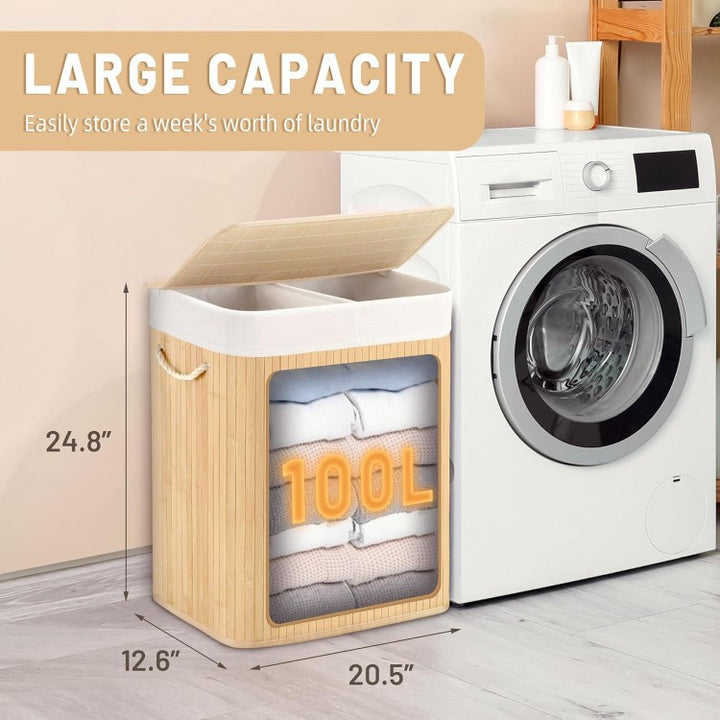 Large laundry basket with two compartments and removable lid Kalsten