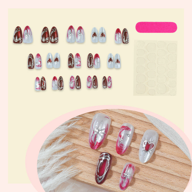 Artistic Press-On Nail Art Set with Elegant Heart Designs kalsten