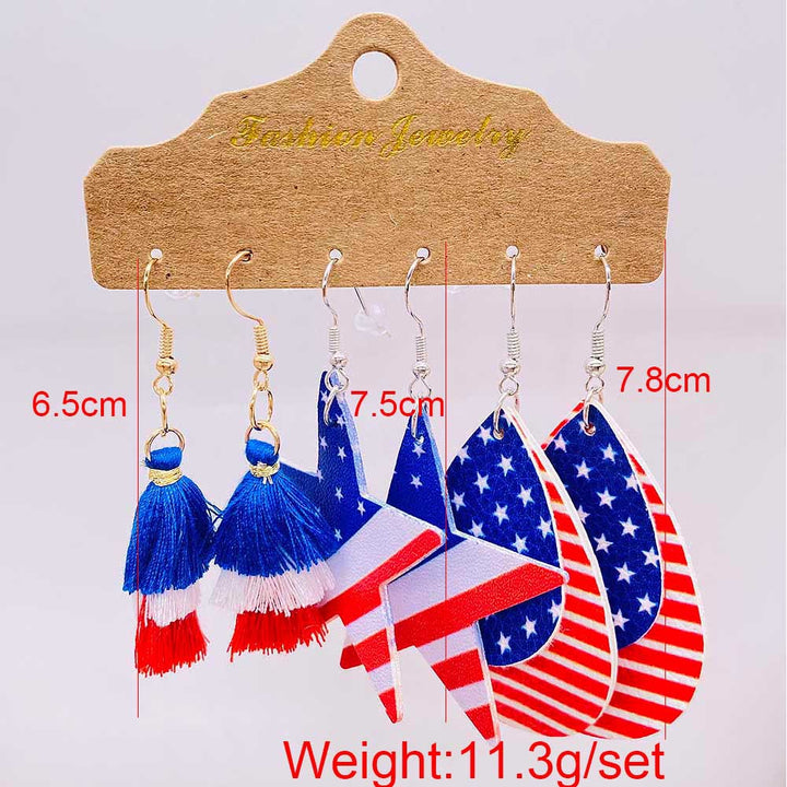 Women's nan set lightweight statement drop earrings made of wood-acrylic with hook closure and star-stripe motif Kalsten