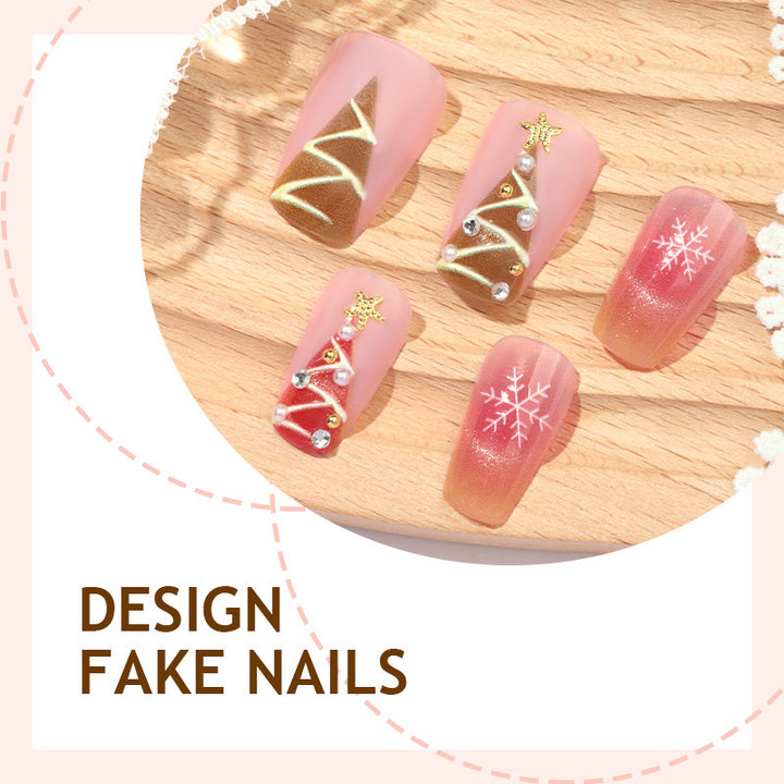 Artificial nail set with festive Christmas motifs and glitter applications Kalsten