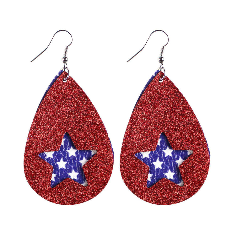 Women's star stripe print faux leather drop earrings with fishhook Kalsten