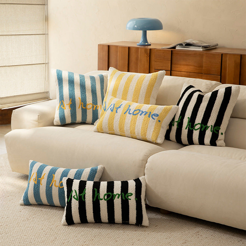 Striped bouclé decorative pillow with embossed loop structure and lettering embroidery Kalsten