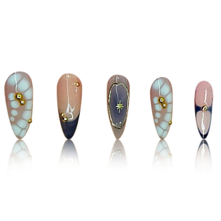 Premium Artistic Stiletto Press-On Nails with Gold Accents Kalsten