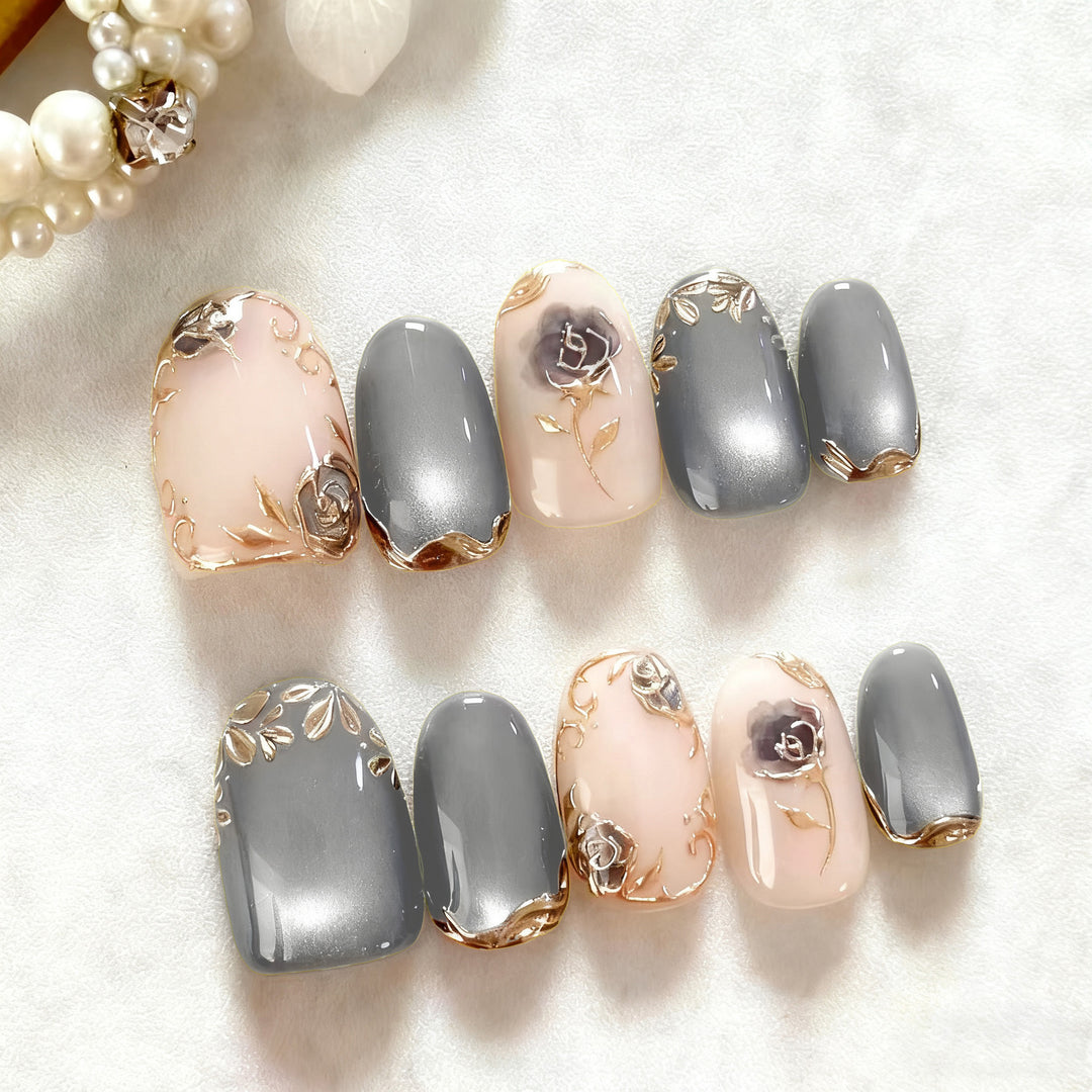 Artificial nails with elegant rose designs Kalsten