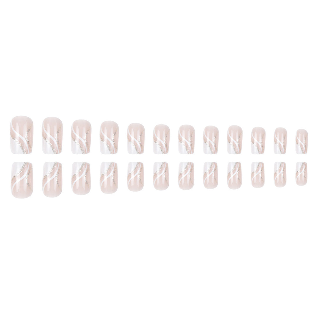 Elegant French Tip Press-On Nails with Glitter Accents Kalsten