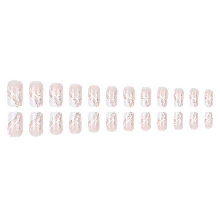 Elegant French Tip Press-On Nails with Glitter Accents Kalsten