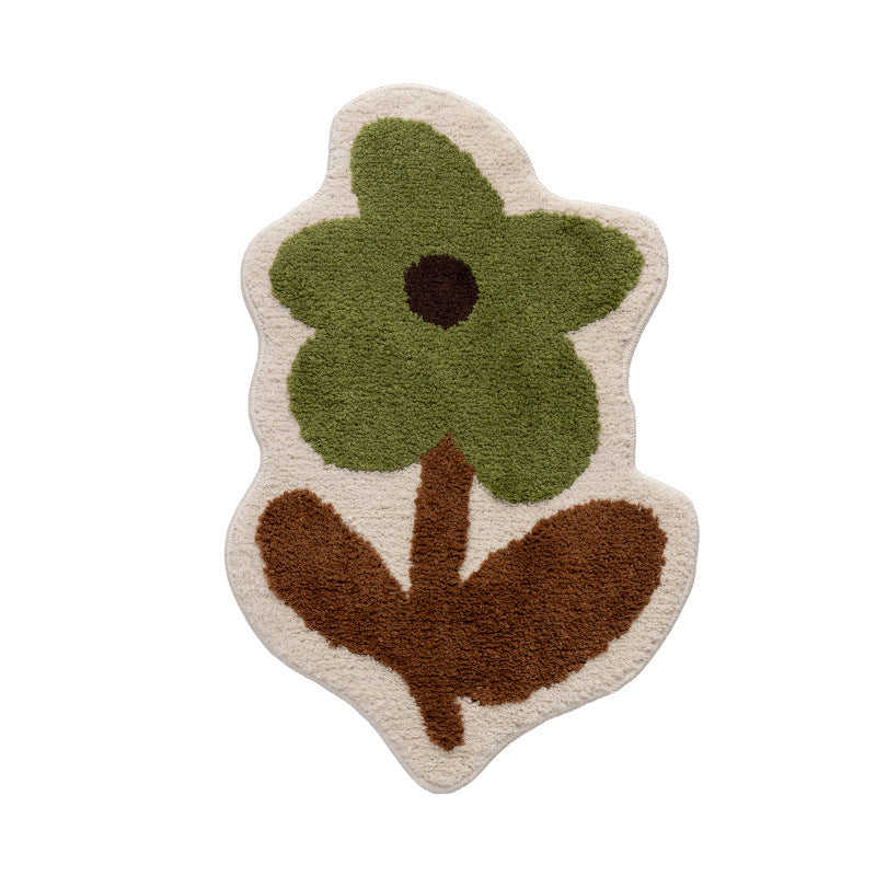 Flower-shaped hand-tufted bath mat with voluminous pile and non-slip latex backing Kalsten