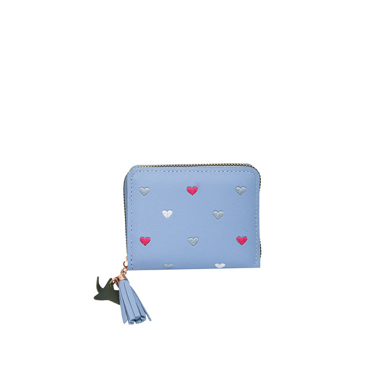 Compact Heart Patterned Zip Wallet