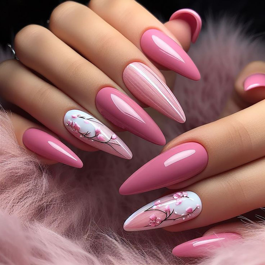 Stiletto Press-On Nails with Floral Design Kalsten