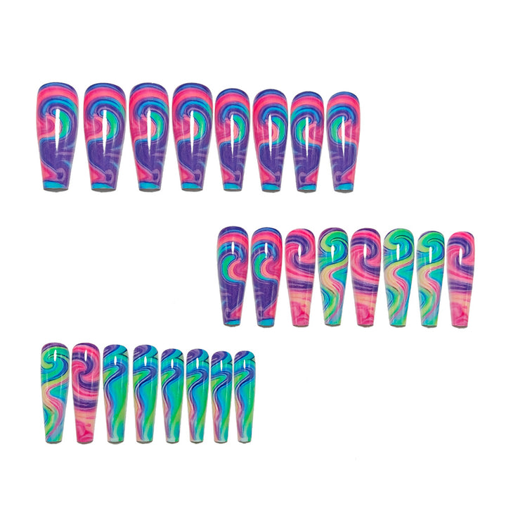 Artificial Nails in Colorful Swirl Design Kalsten