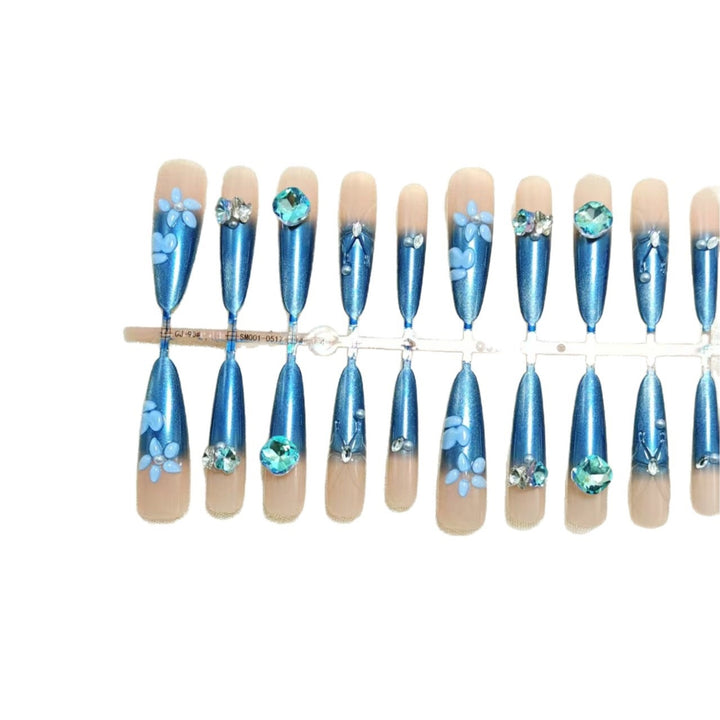 Elegant artificial nails with floral applications and glitter elements Kalsten