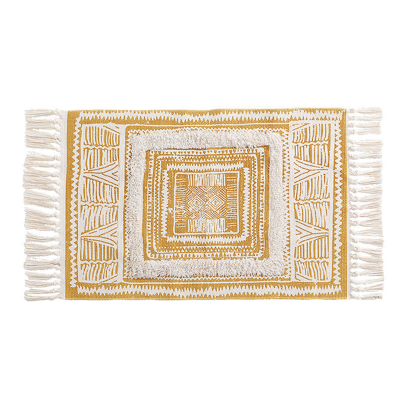 Woven runner rug with fringes and geometric ethnic pattern Kalsten
