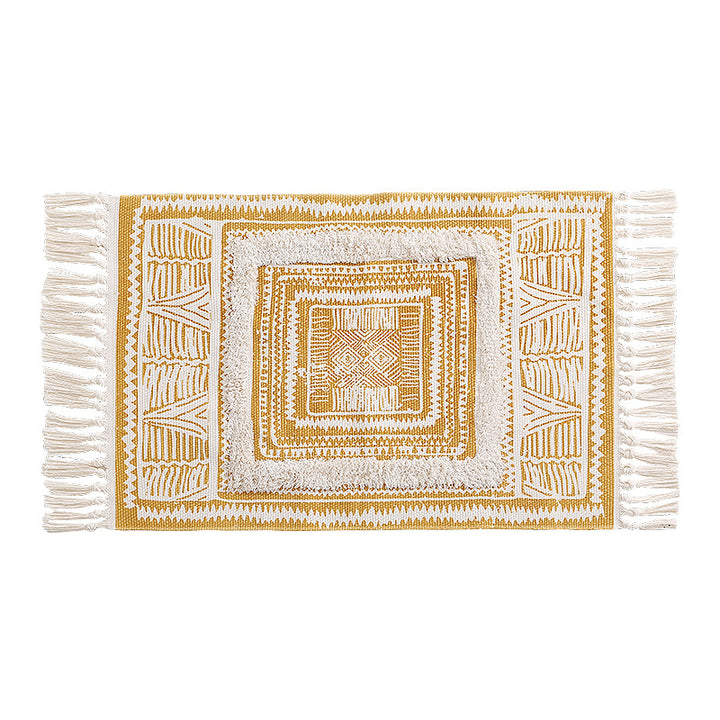 Woven runner rug with fringes and geometric ethnic pattern Kalsten