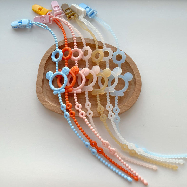 Silicone Beaded Pacifier Holder and Multi-Texture Teething Ring