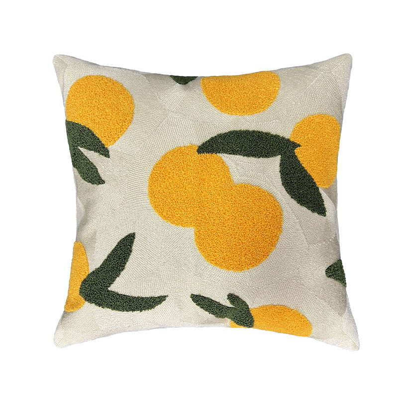 Square decorative cushion cover with hand-tufted citrus motif and textured fabric Kalsten