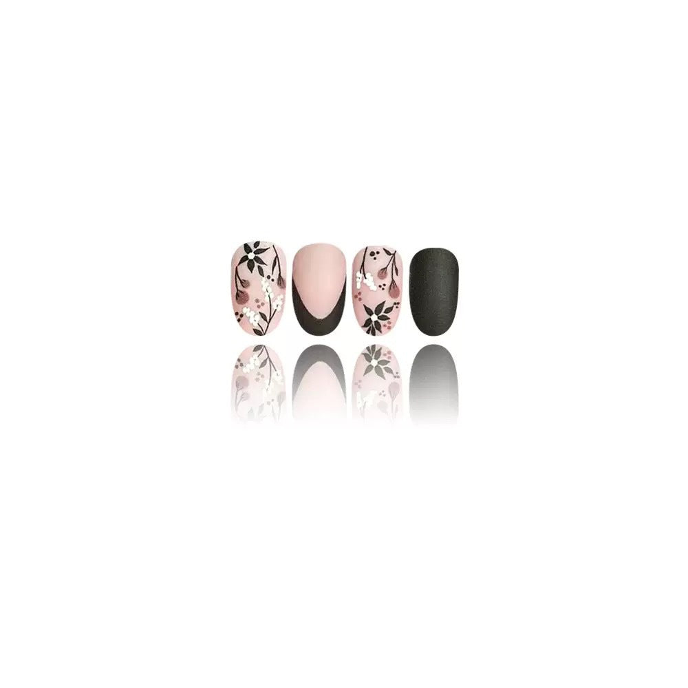 Artificial Nail Set with Elegant Floral Accents and Stylish Shine Kalsten