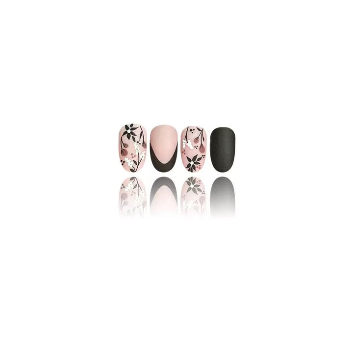 Artificial Nail Set with Elegant Floral Accents and Stylish Shine Kalsten