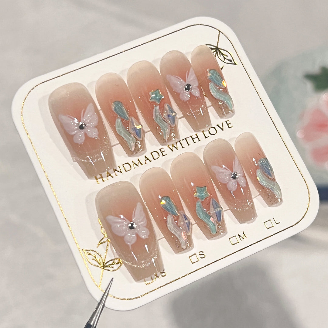 Artful Nail Extensions with Delicate Flower Design Kalsten