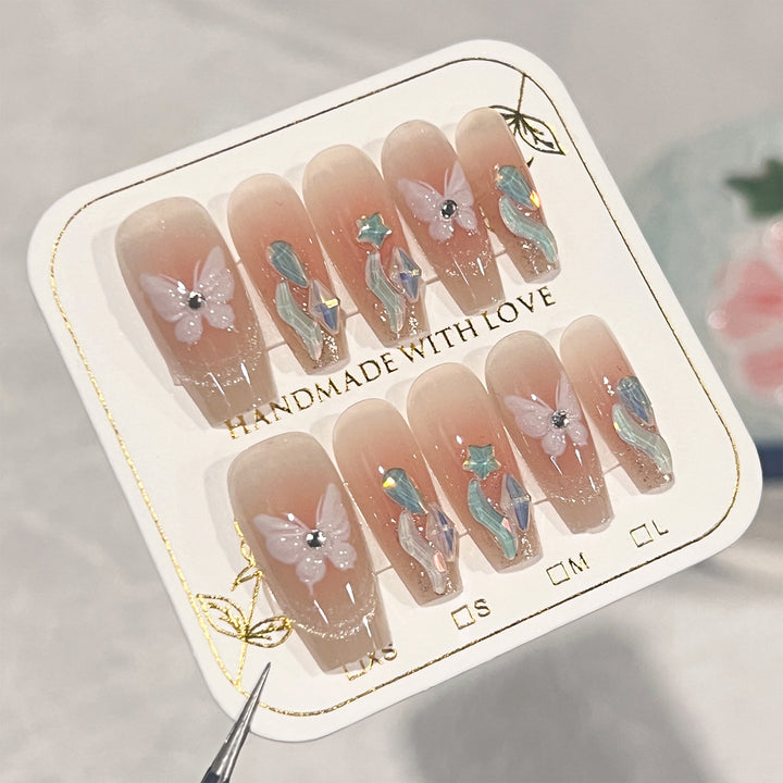 Artful Nail Extensions with Delicate Flower Design Kalsten