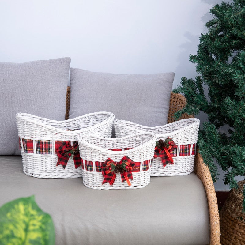 Decorative Woven Storage Basket with Festive Ribbon Kalsten