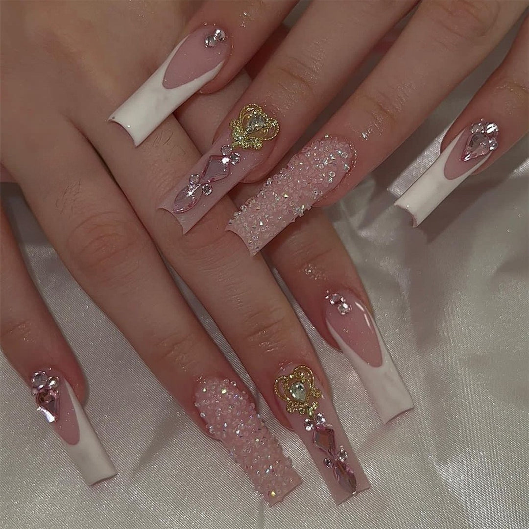 Glamorous artificial nail set with sparkling rhinestones and cross decorations Kalsten