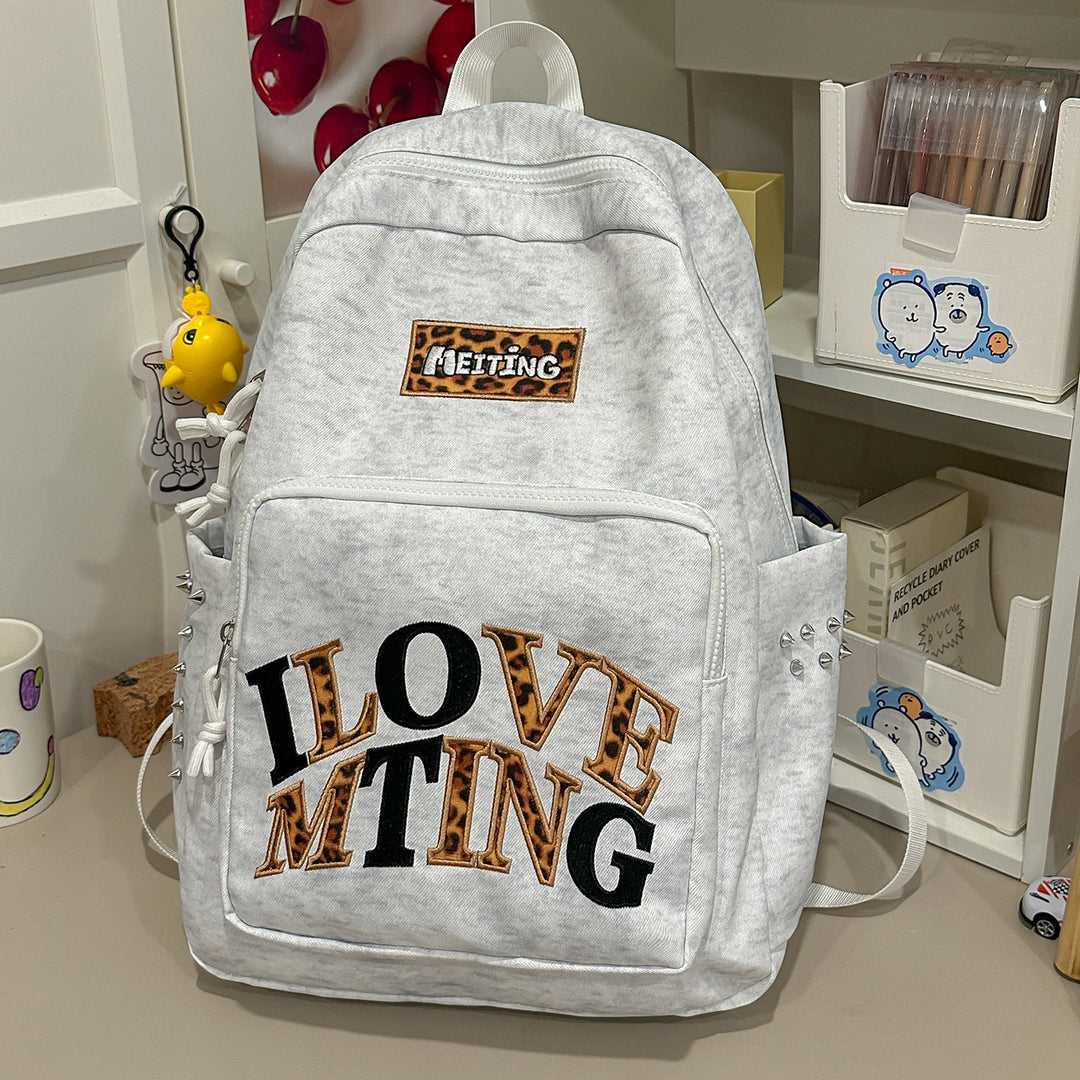 Casual Fashion-Forward Embroidered School Backpack