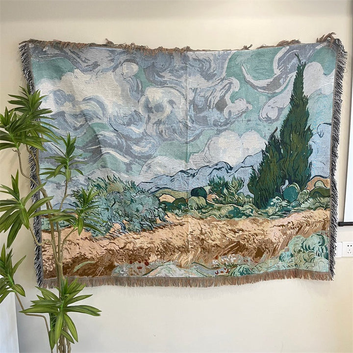 Artistic Woven Landscape Throw Blanket