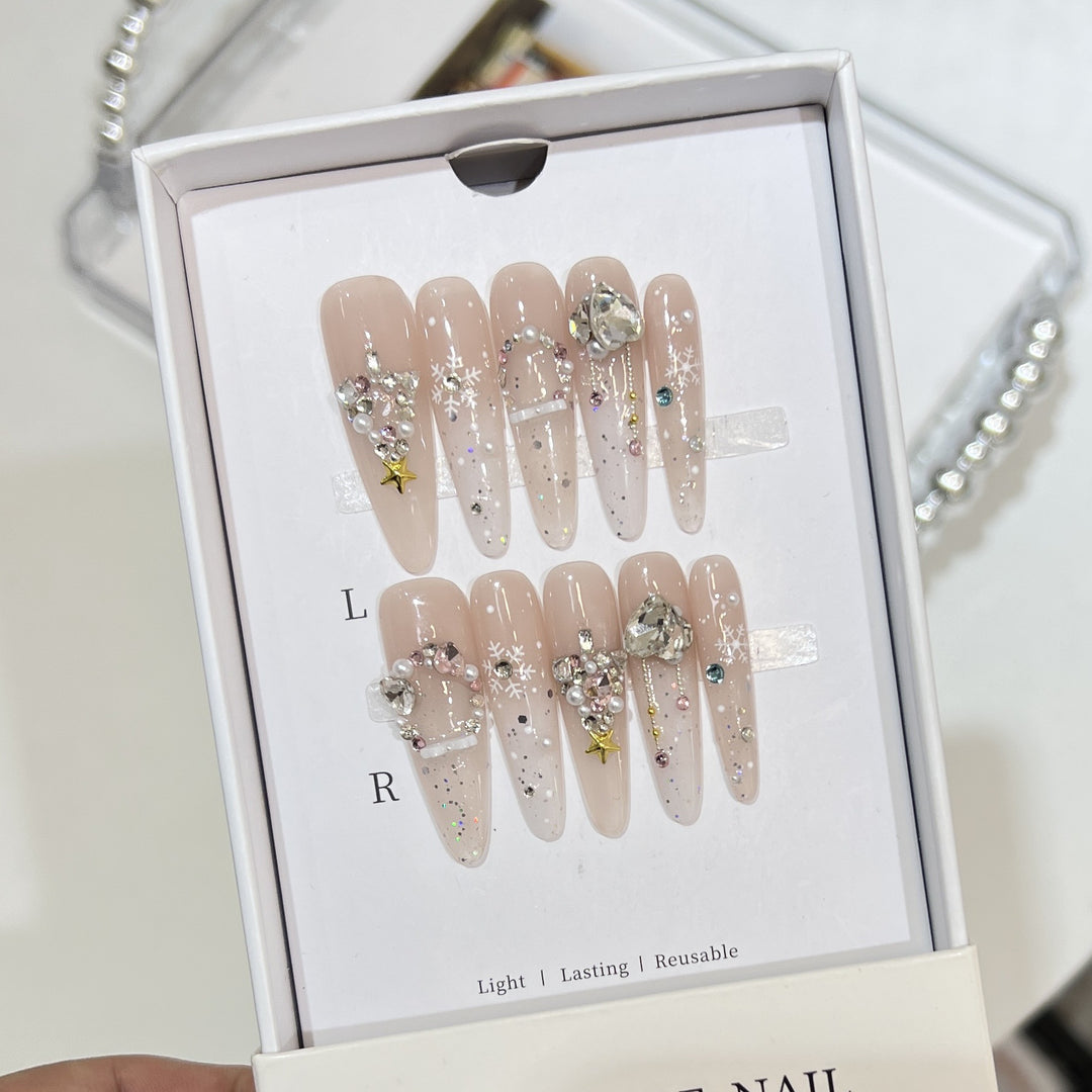Snowflake-Inspired Glitter Press-On Nail Set Kalsten