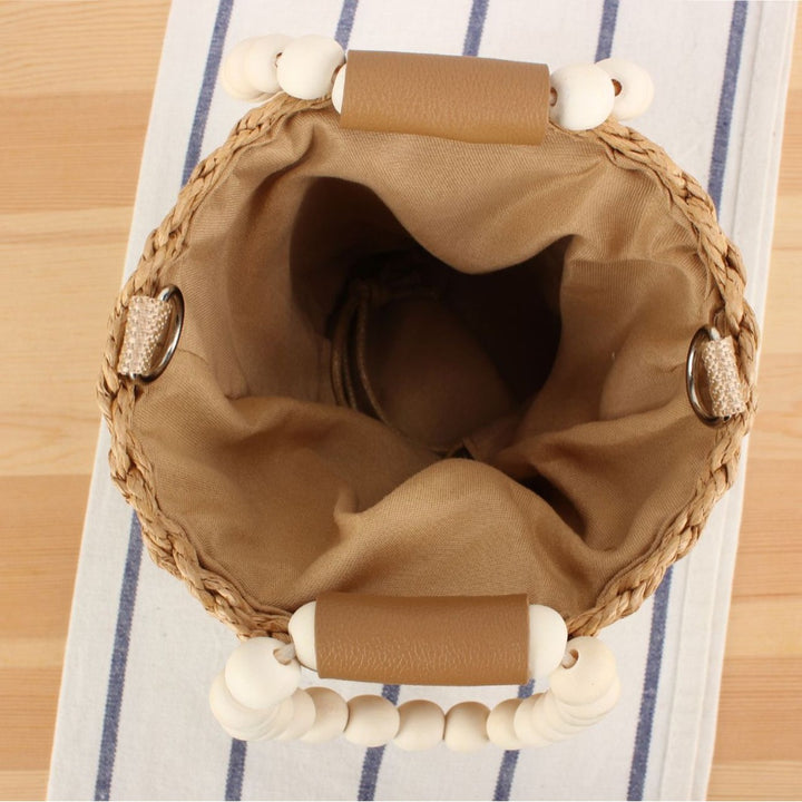 Basket bag with wooden handles and removable shoulder strap Kalsten
