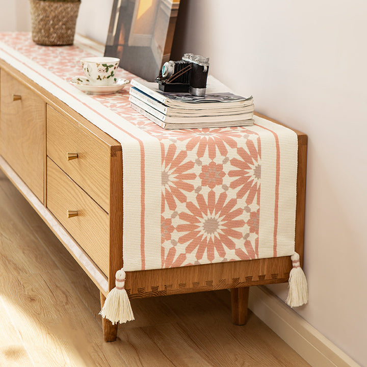 Handwoven decorative table runner with Ikat jacquard and tassels Kalsten