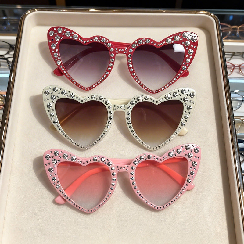 Rhinestone-Accented Heart-Shaped Sunglasses Kalsten