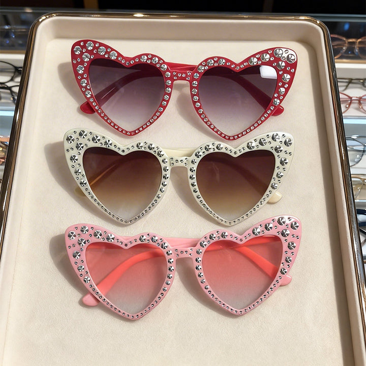 Rhinestone-Accented Heart-Shaped Sunglasses Kalsten