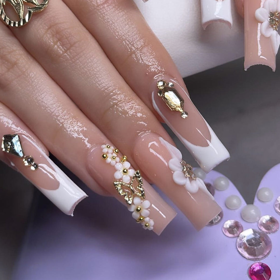 Decorative Floral Acrylic Nail Art Extensions Kalsten