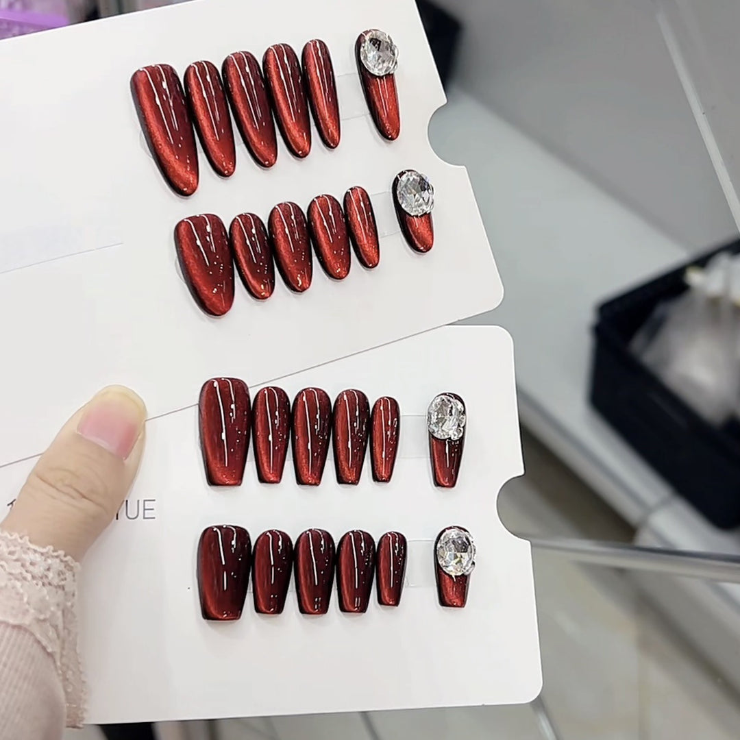 Glossy Stiletto Press-On Nail Set with Decorative Gems Kalsten